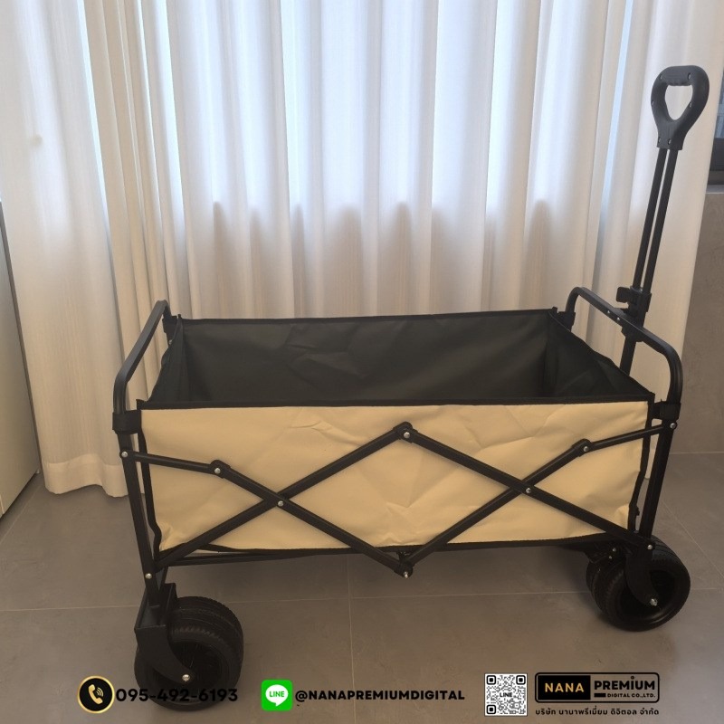 รถเข็นแคมป์ปิ้งกลางแจ้งแบบพับได้ พร้อมเบรก รถเข็นพกพา ล้อยาง 5-10 นิ้ว รับน้ำหนัก 250KG ผ้าอ็อกซ์ฟอร์ด ทนทาน